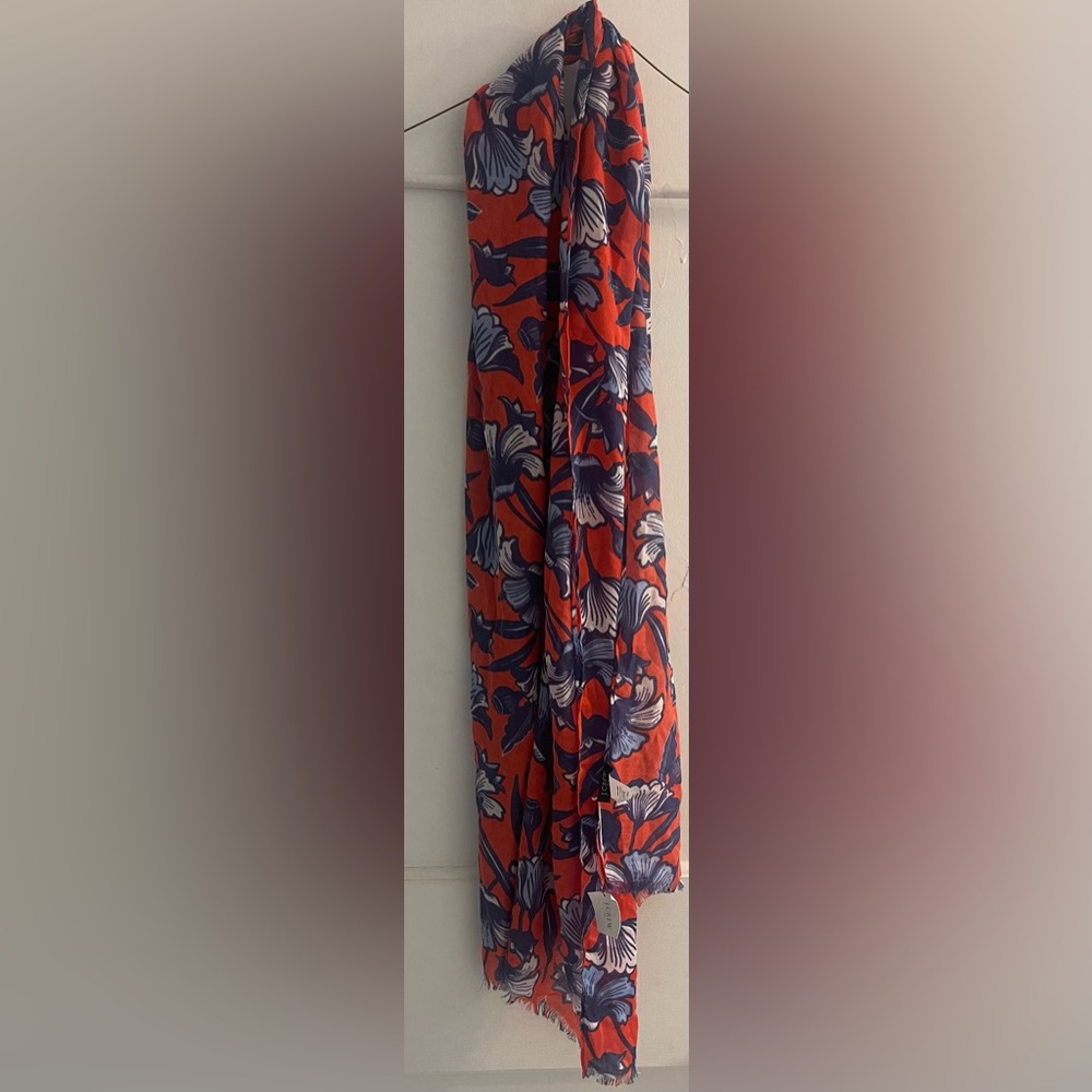 J. Crew Factory Scarf Floral Flower Fringe Wrap Sarong Long 70" x 25" NWT